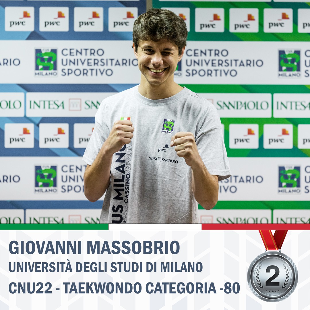 𝐆𝐢𝐨𝐯𝐚𝐧𝐧𝐢 𝐌𝐚𝐬𝐬𝐨𝐛𝐫𝐢𝐨 dell'Università degli Studi di Milano conquista la medaglia d'argento nella categoria -80 Cinture Verdi del Taekwondo. 🥋 Giovanni è già il terzo statalino a vincere una medaglia ai CNU di Cassino! 🥈